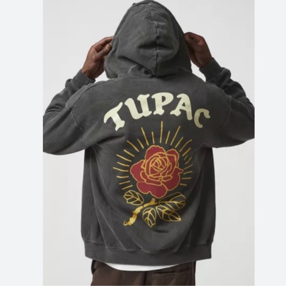 Urban Outfitters Other - 2Pac Tupac Rose Graphic Oversized Unisex Zip Hoodie Washed Black Streetwear Sz L
